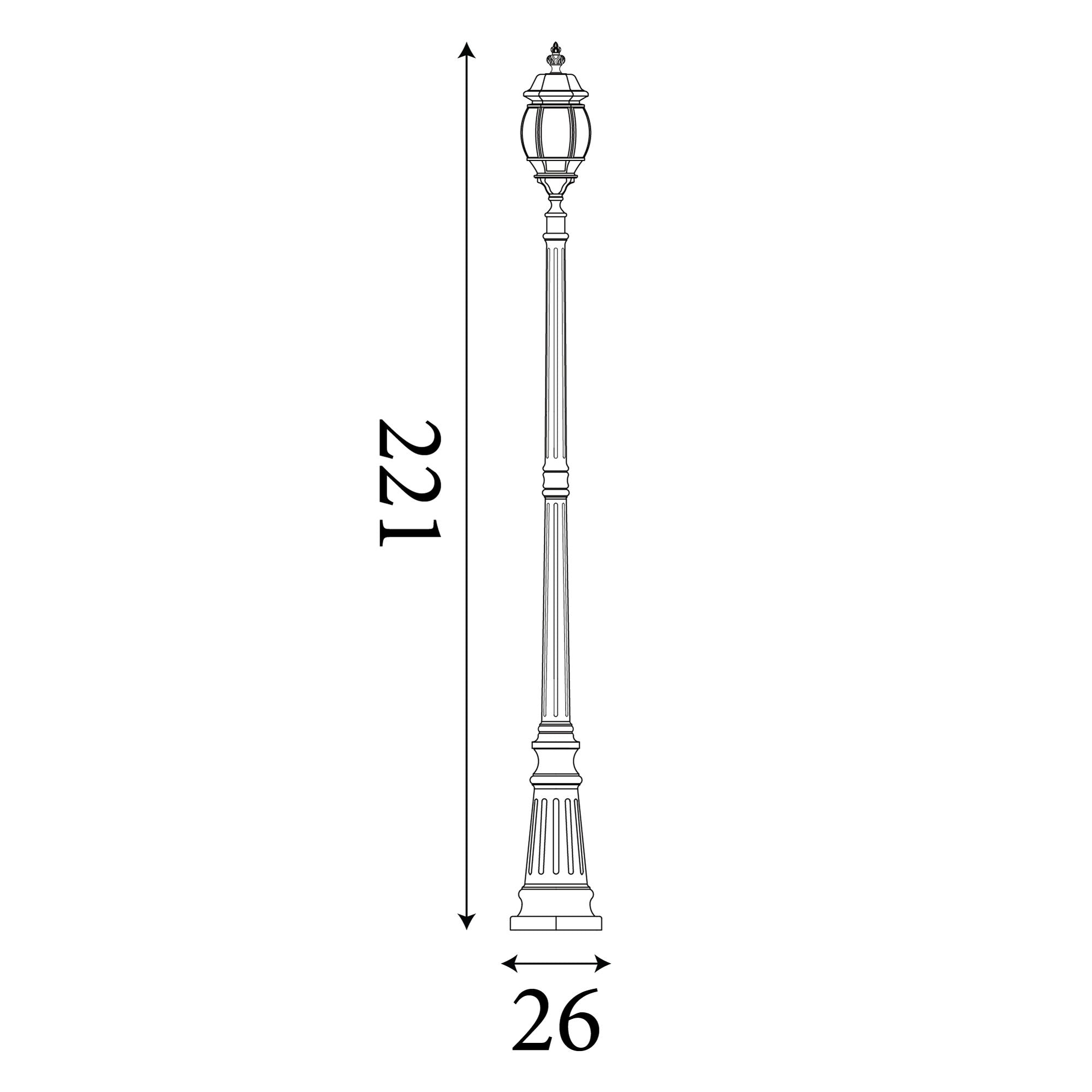 Line drawing of the Bel Aire 221cm Outdoor Post showing dimensions: 221cm height, 26cm width