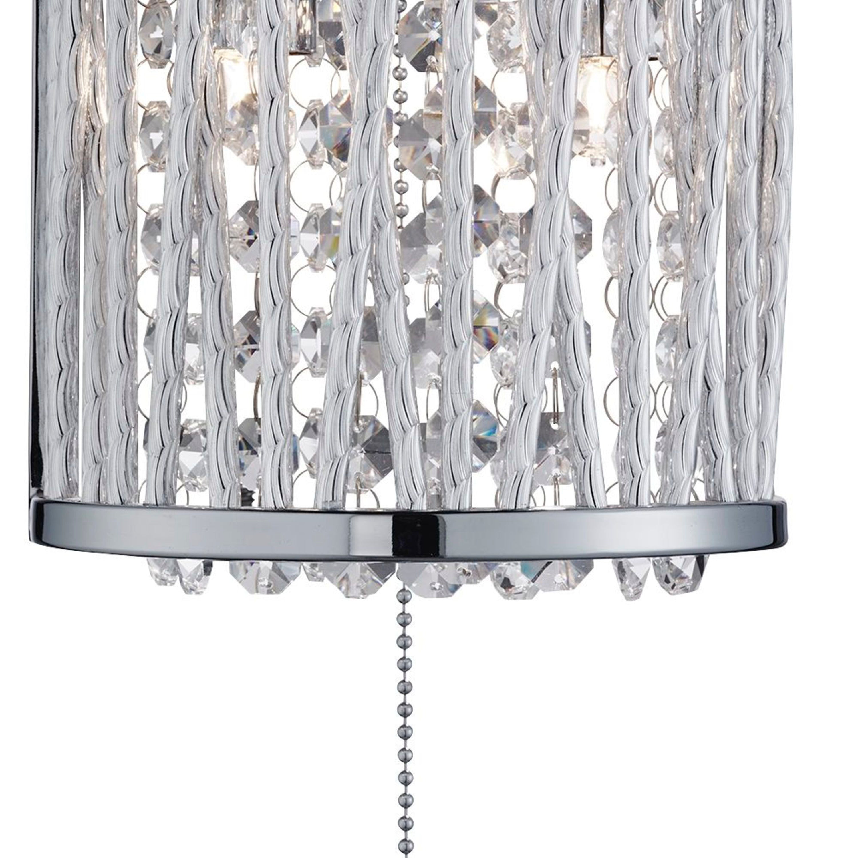 Searchlight Edgeware 2 Light Wall Bracket, Chrome, Clear Crystal Button Drops, Aluminium Tubes Trim