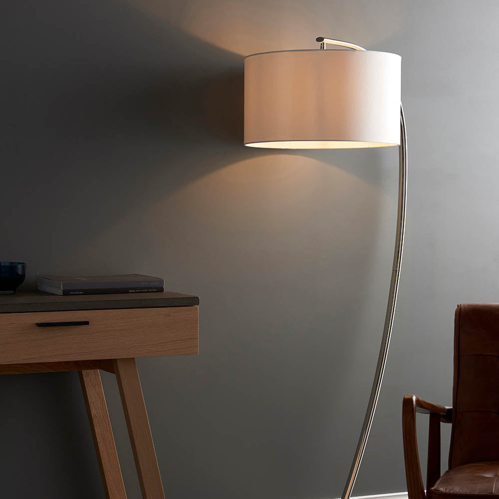 Endon Josephine Single Light Floor Lamp - Bright Nickel Plate & Vintage White Fabric