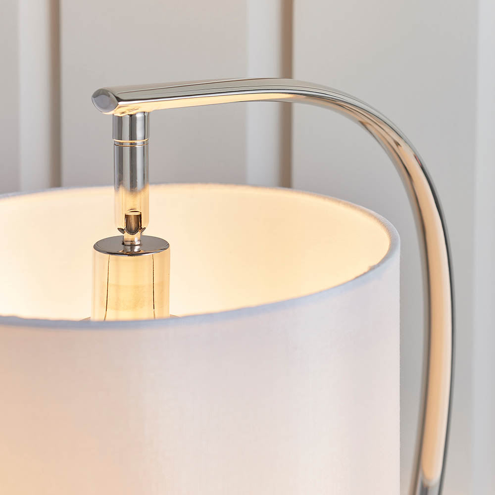 Endon Josephine Single Light Table Lamp - Bright Nickel Plate & Vintage White Fabric