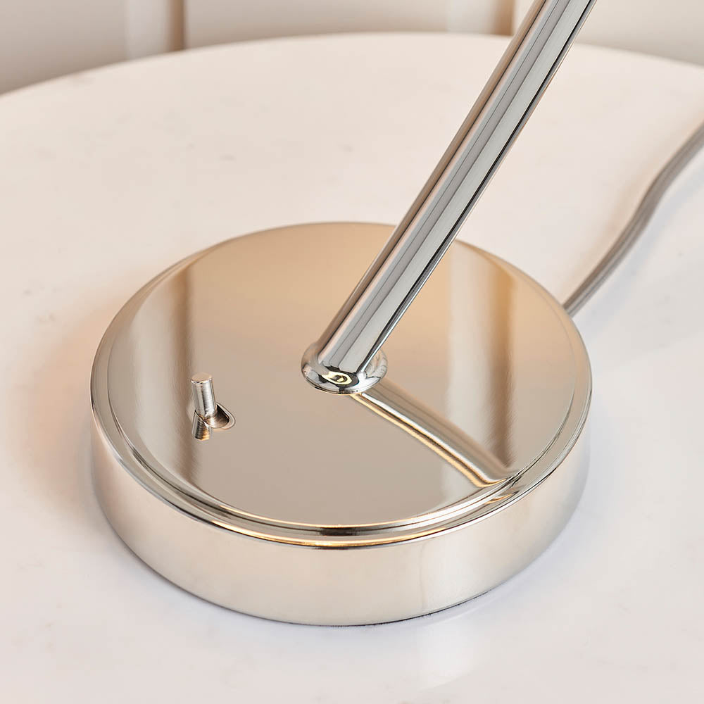 Endon Josephine Single Light Table Lamp - Bright Nickel Plate & Vintage White Fabric