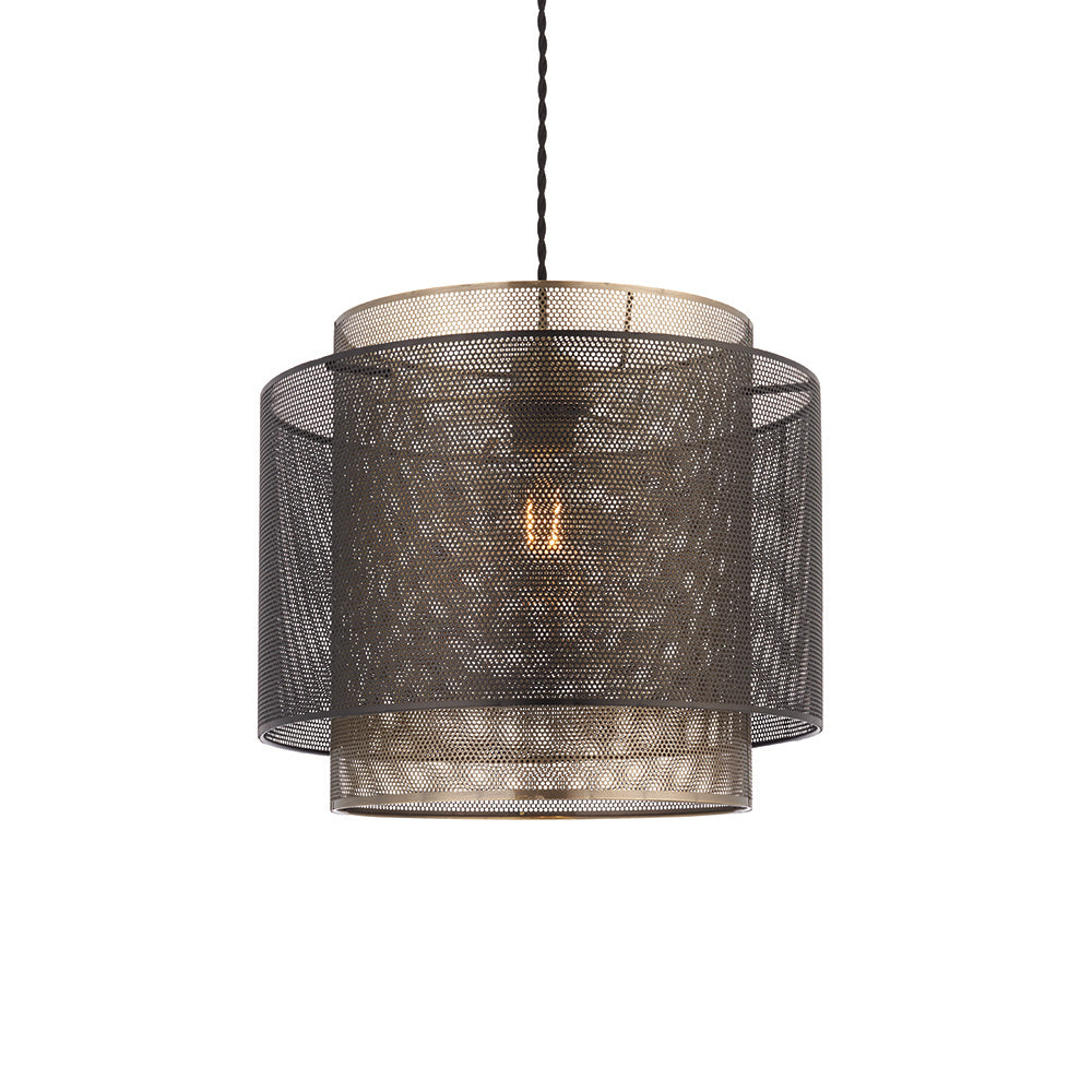 Endon Plexus Single Light Pendant Shade 250mm - Matt Black & Antique Brass Plate - Shade Only