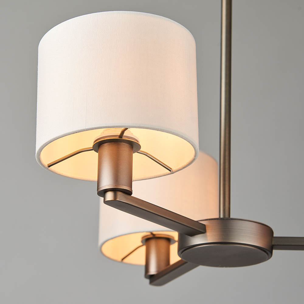 Endon Daley 3 Light Arm Pendant - Antique Bronze Plate & Marble Fabric