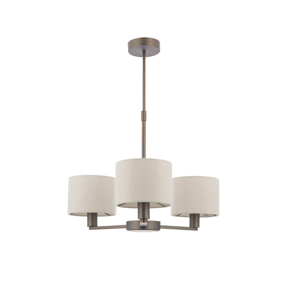 Endon Daley 3 Light Arm Pendant - Antique Bronze Plate & Marble Fabric