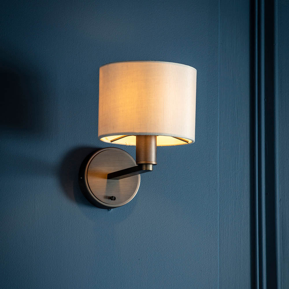 Endon Daley Single Light Wall Light -Antique Bronze Plate & Marble Fabric