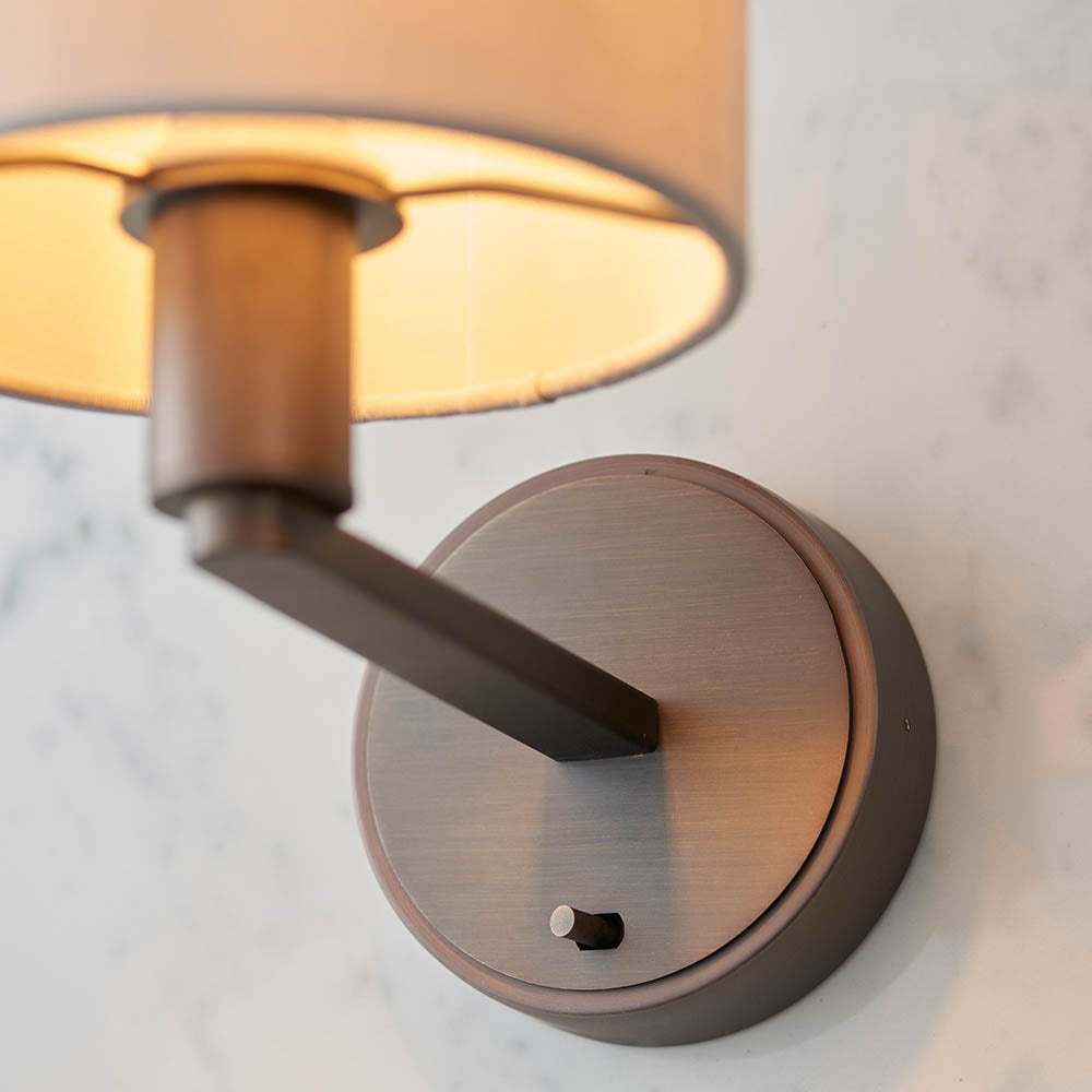 Endon Daley Single Light Wall Light -Antique Bronze Plate & Marble Fabric