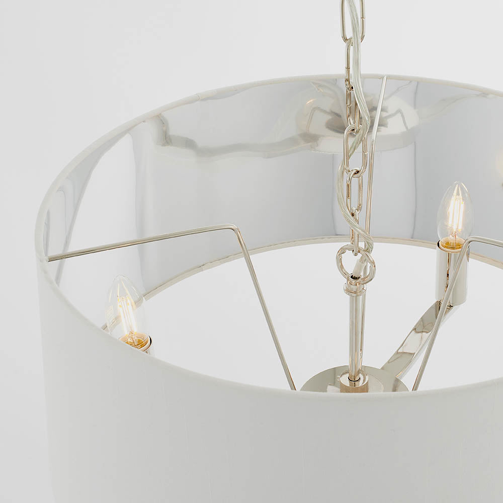 Endon Harvey 3 Light Pendant - Bright Nickel Plate & Vintage White Fabric