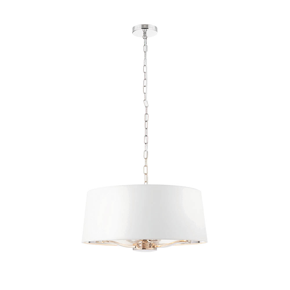 Endon Harvey 3 Light Pendant - Bright Nickel Plate & Vintage White Fabric