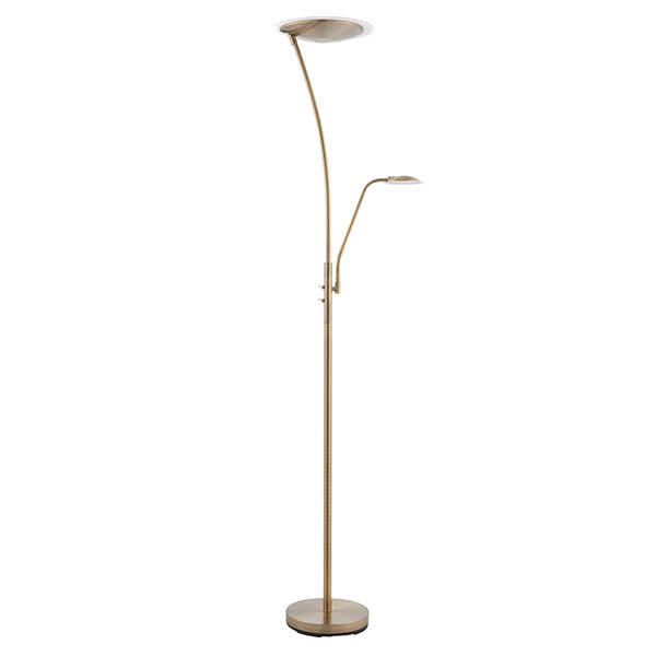 Endon Alassio Single Light Floor Lamp - Antique Brass Plate & Frosted Plastic