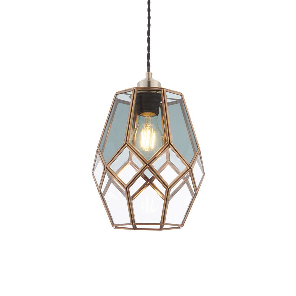 Endon Ripley Single Light Pendant Shade - Antique Brass & Grey (Smoked) Glass - Shade Only