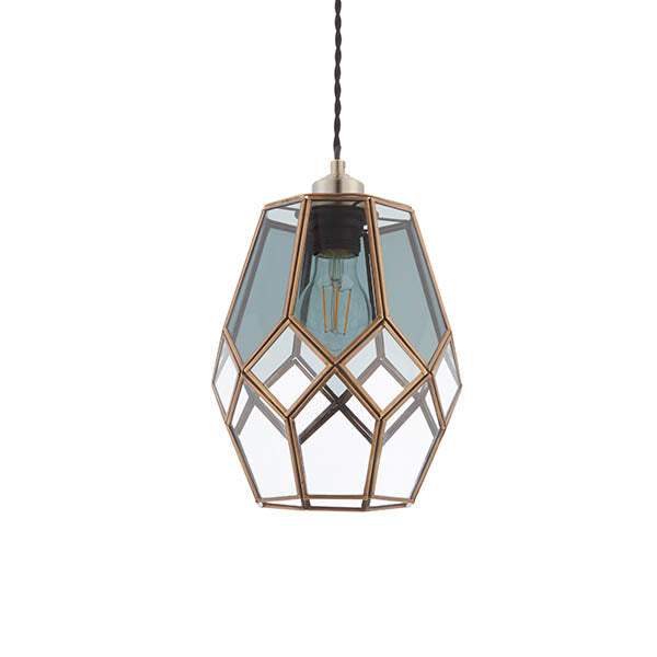 Endon Ripley Single Light Pendant Shade - Antique Brass & Grey (Smoked) Glass - Shade Only