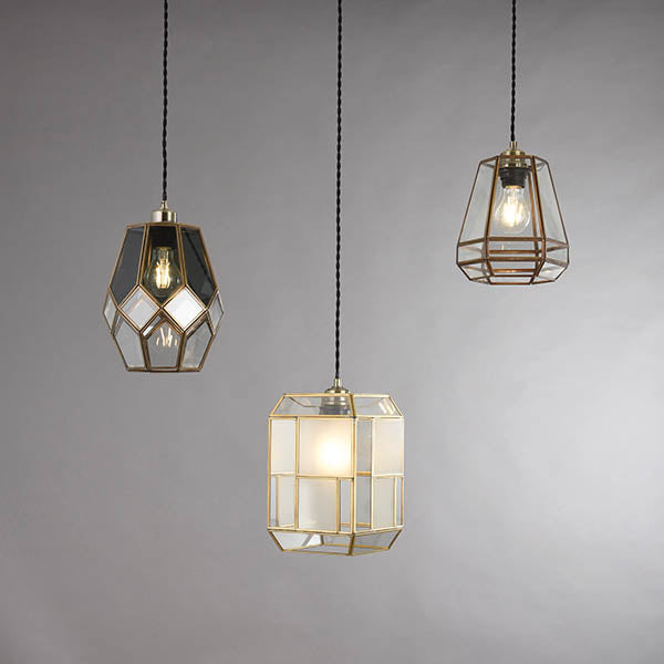 Endon Ripley Single Light Pendant Shade - Antique Brass & Grey (Smoked) Glass - Shade Only