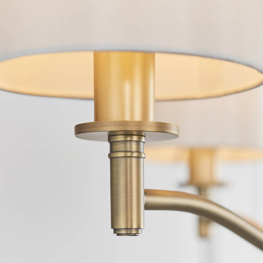 Endon Ortona 3 Light Pendant  - Matt Antique Brass Plate & Vintage White Fabric