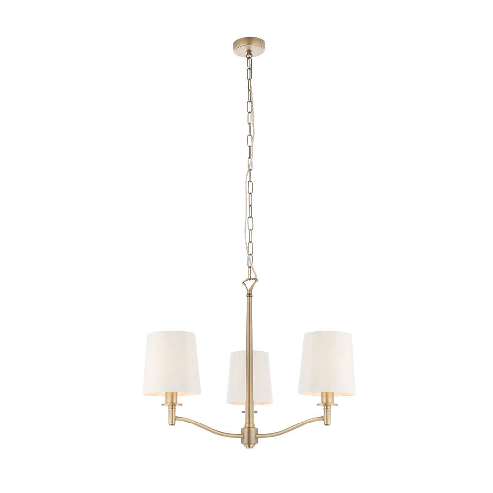Endon Ortona 3 Light Pendant  - Matt Antique Brass Plate & Vintage White Fabric