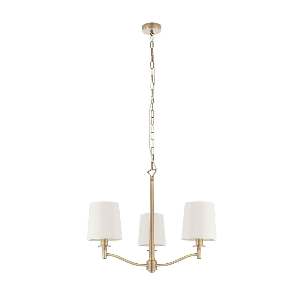 Endon Ortona 3 Light Pendant  - Matt Antique Brass Plate & Vintage White Fabric