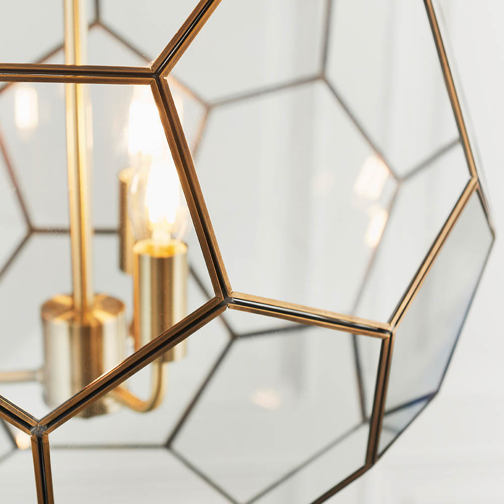 Endon Miele 3 Light Pendant - Antique Brass Plate & Clear Glass