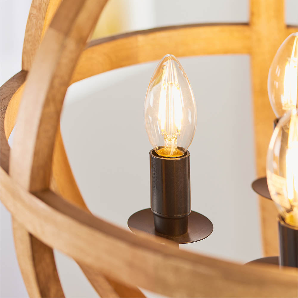 Endon Toba 4 Light Pendant - Mango Wood & Dark Bronze Paint