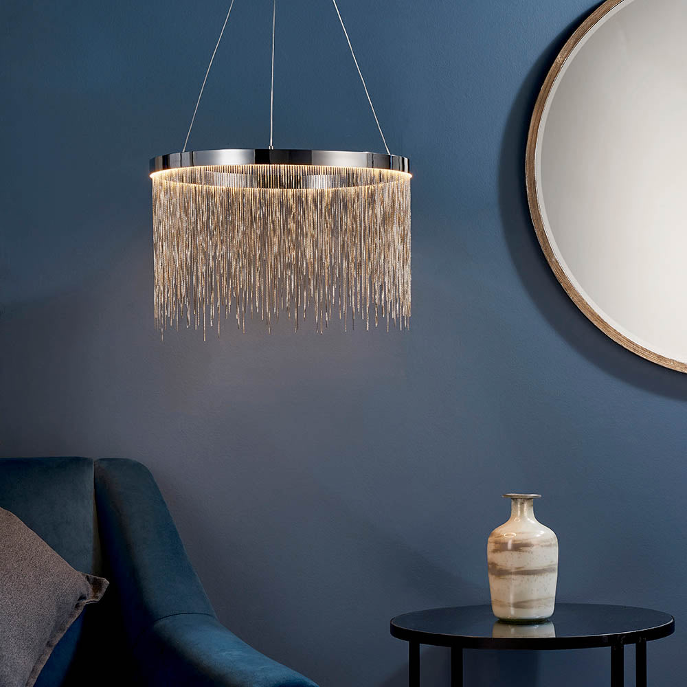 Endon Zelma Single Light Pendant  - Chrome Plate & Silver Effect Chain
