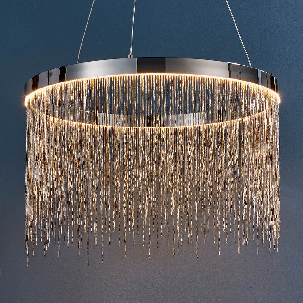 Endon Zelma Single Light Pendant  - Chrome Plate & Silver Effect Chain