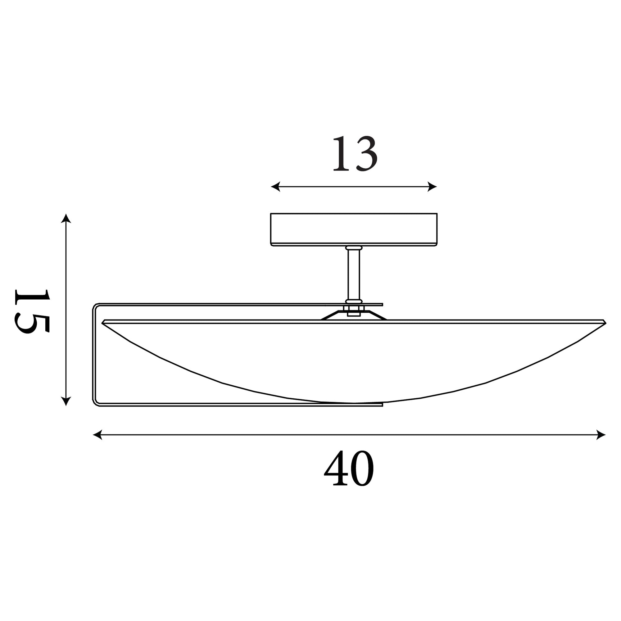 Technical dimension drawing of the Searchlight Sundial flush ceiling light showing 40cm diameter, 15cm height and 13cm bracket width