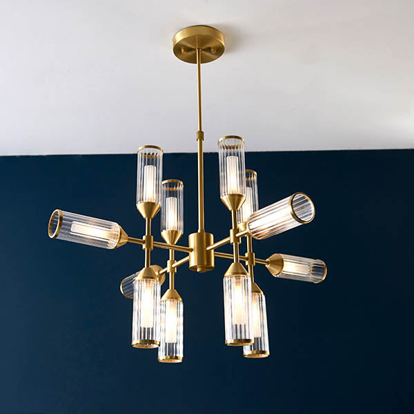 Utopia Matrix 12 Light Pendant Chandelier - Satin Brass - 73cm Diameter