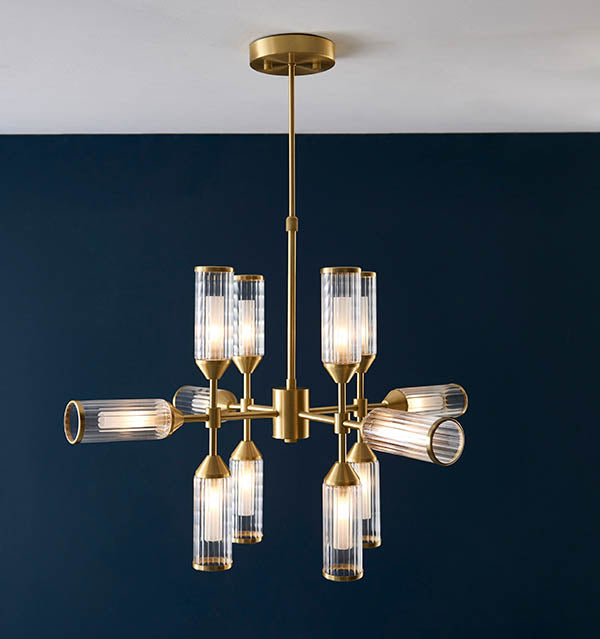 Utopia Matrix 12 Light Pendant Chandelier - Satin Brass - 73cm Diameter