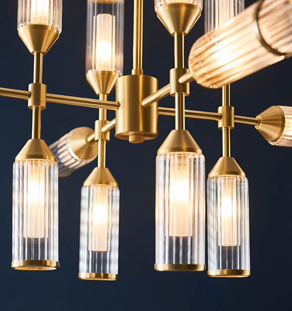 Utopia Matrix 12 Light Pendant Chandelier - Satin Brass - 73cm Diameter