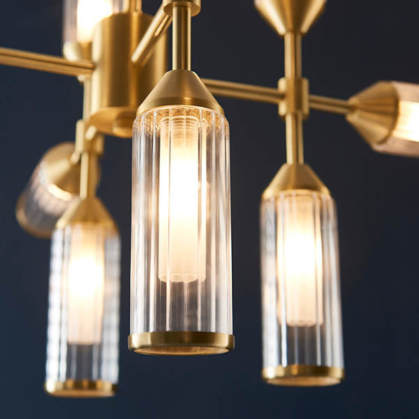 Utopia Matrix 12 Light Pendant Chandelier - Satin Brass - 73cm Diameter