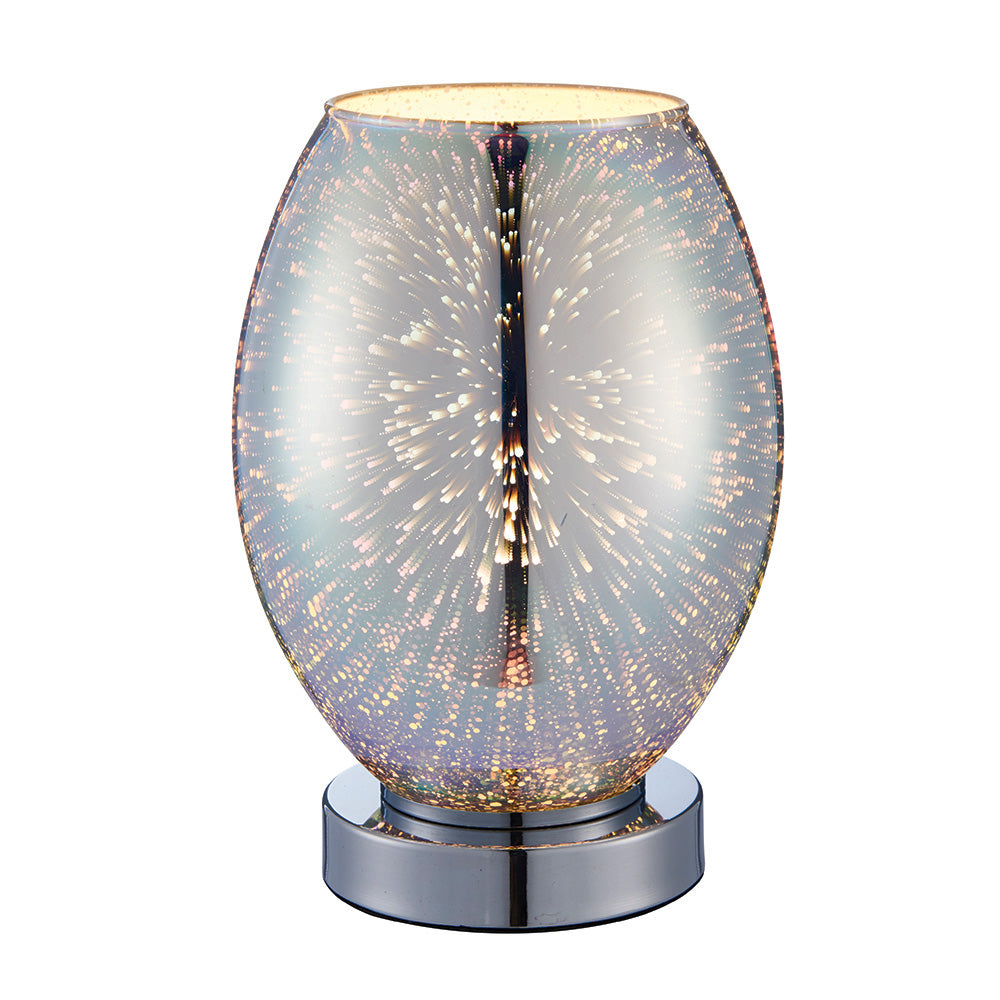 Endon Stellar Single Light Table Lamp - Chrome Holographic Glass & Chrome Plate
