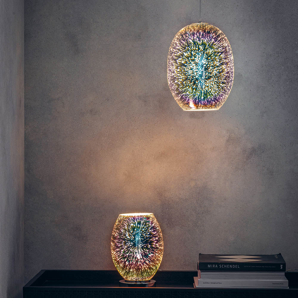 Endon Stellar Single Light Table Lamp - Chrome Holographic Glass & Chrome Plate