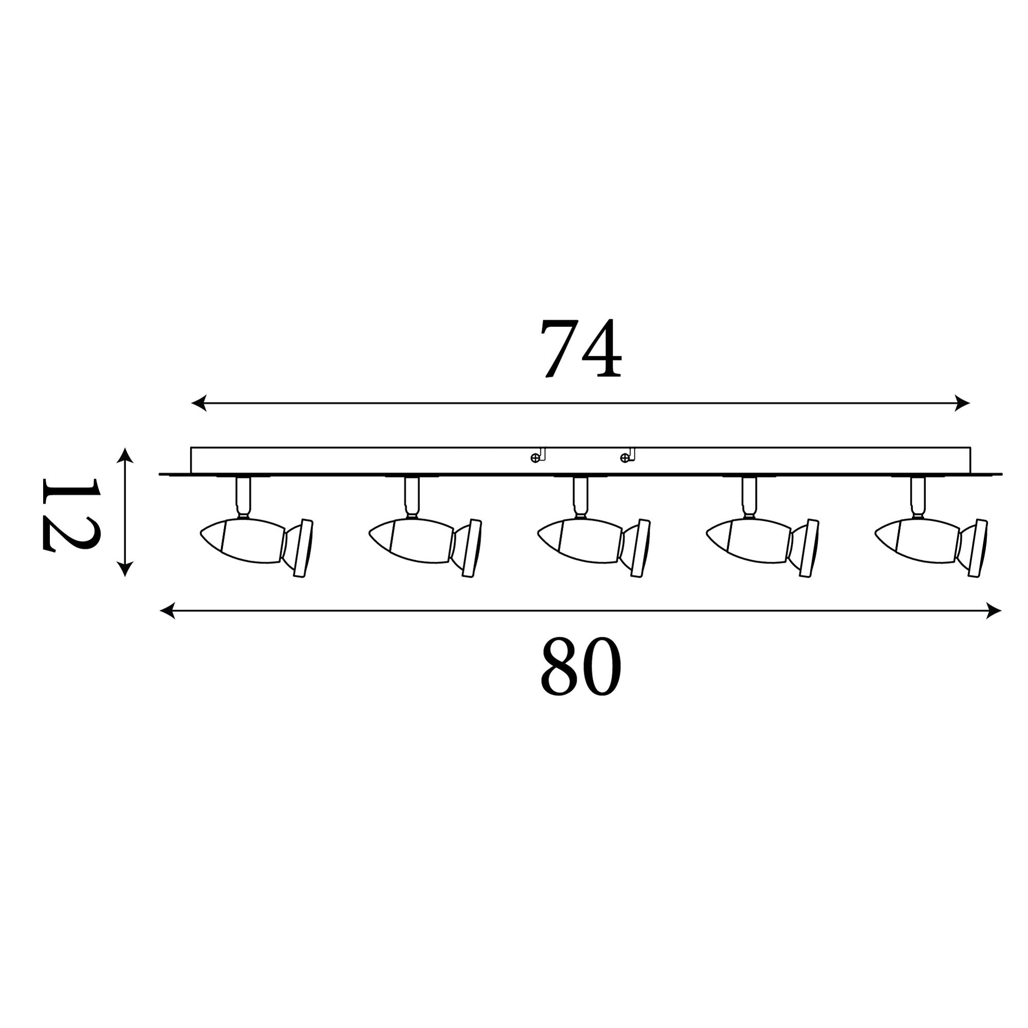 Technical line drawing of the Comet 5 light bar spotlight showing 80cm length and 12cm height