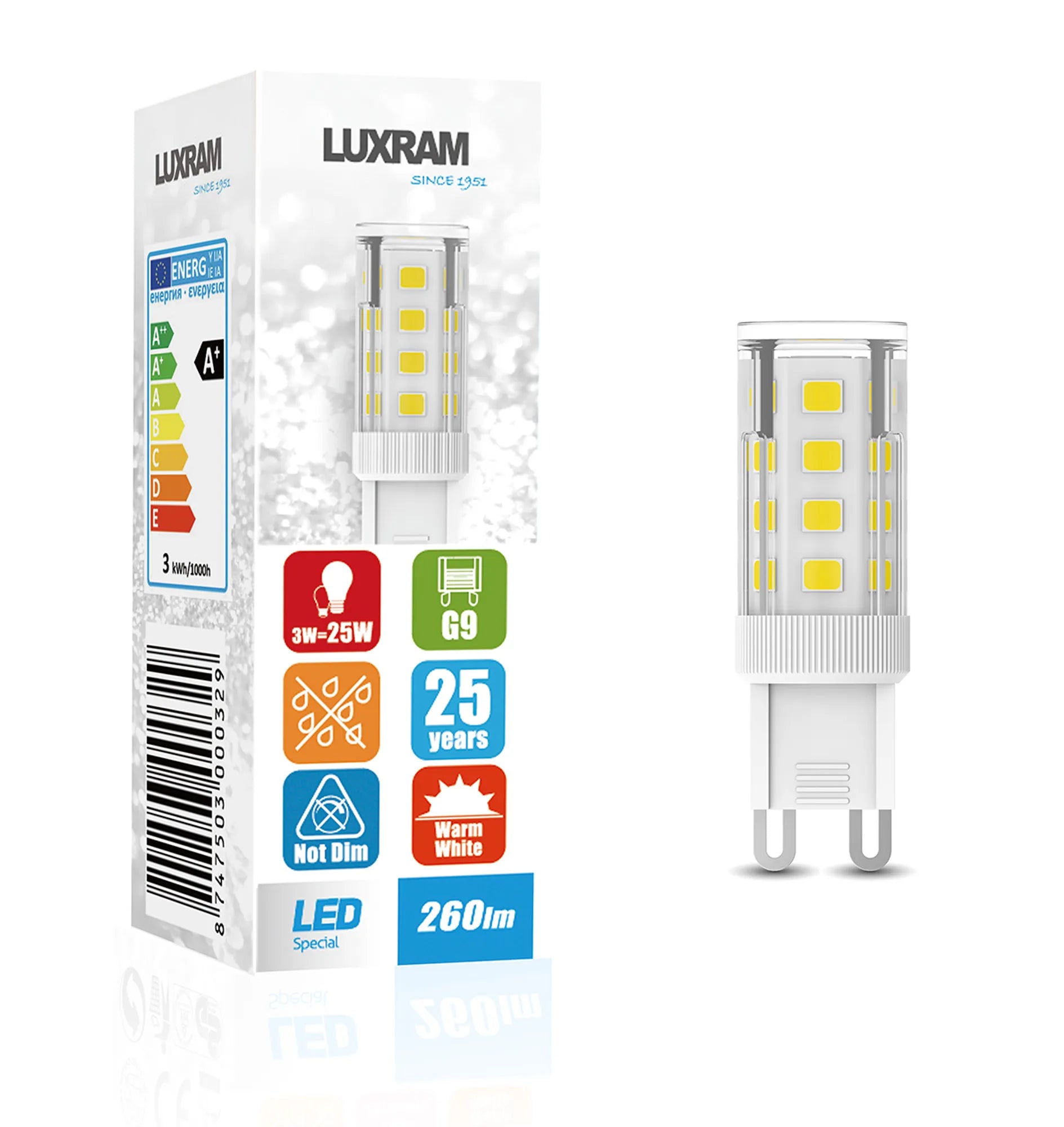 Luxram Pixy LED G9 3W 3000K Warm White - Non-Dimmable