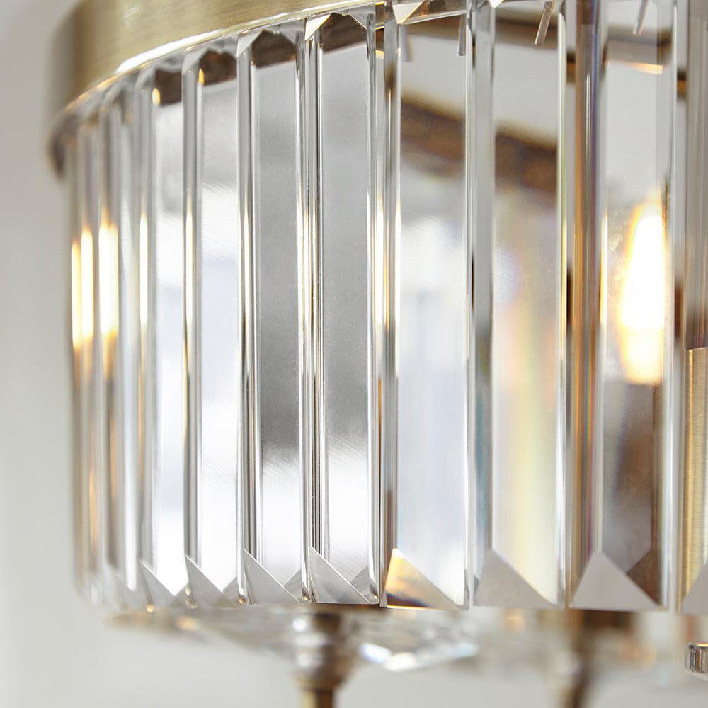 Utopia Martini 6 Light Pendant Chandelier - Antique Brass & Clear Cut Glass