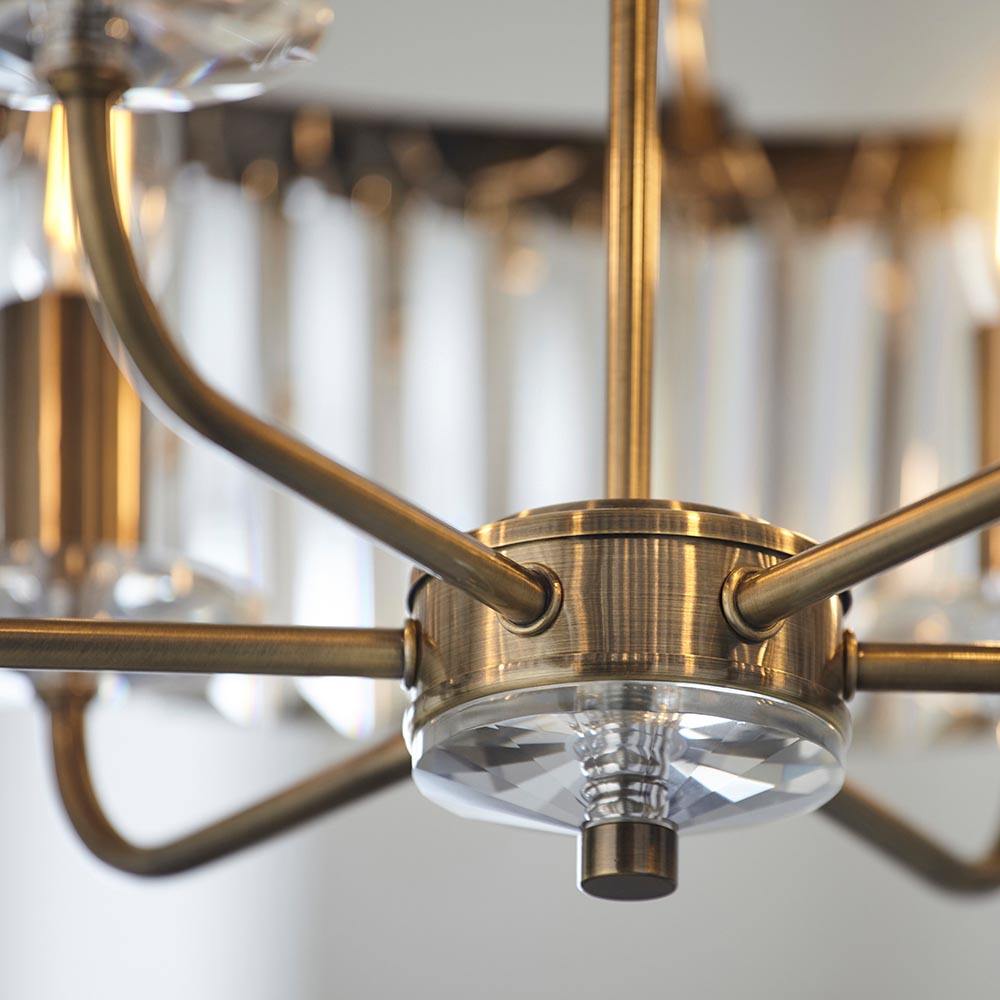 Utopia Martini 6 Light Pendant Chandelier - Antique Brass & Clear Cut Glass