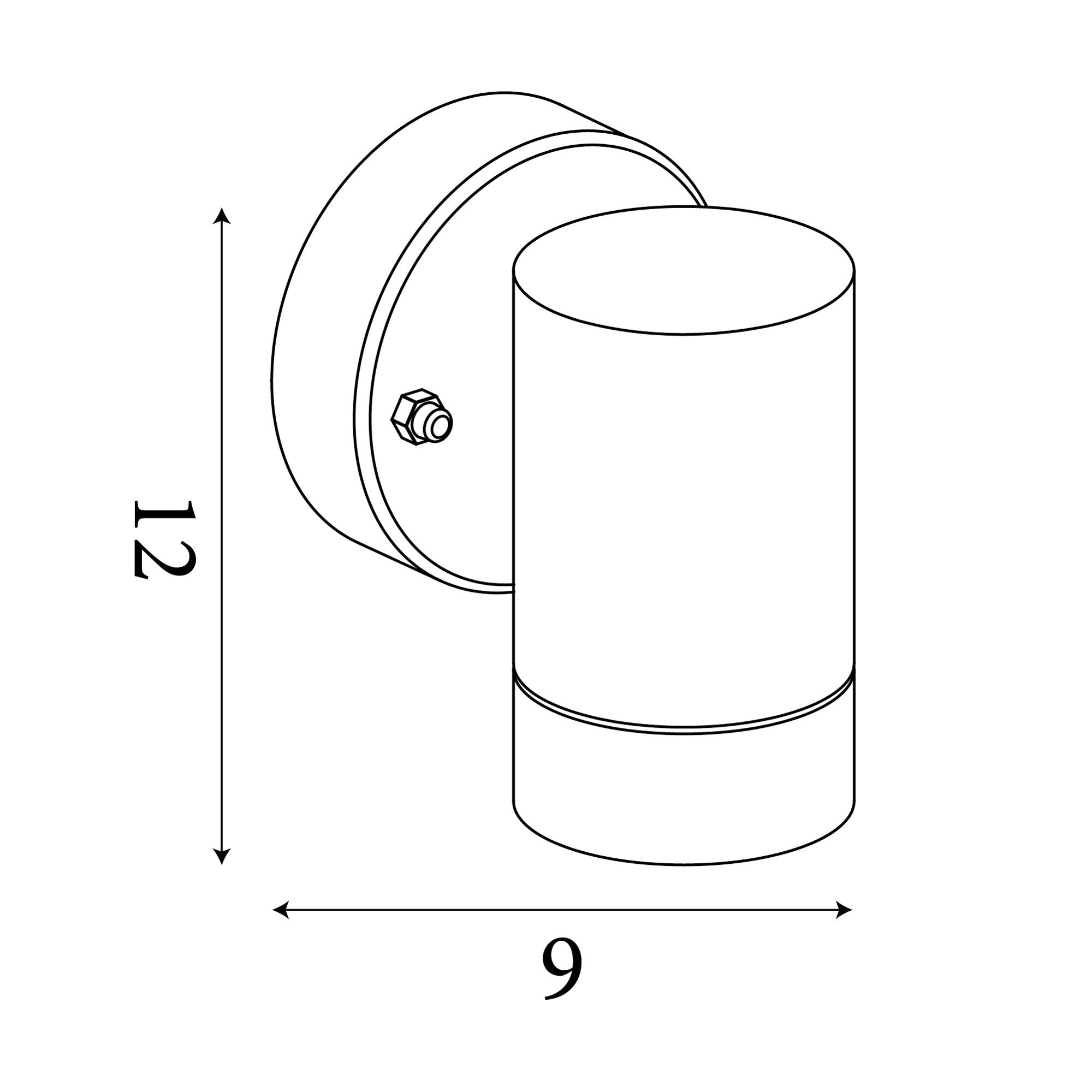 Technical line drawing of the Coastal Outdoor Wall Light showing a height of 12cm and width of 9cm.