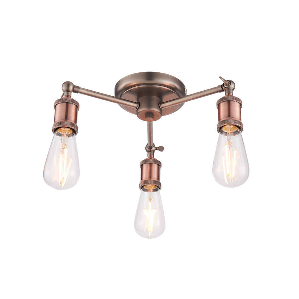 Endon Hal 3 Light Semi Flush Fitting - Aged Pewter & Aged Copper Plate