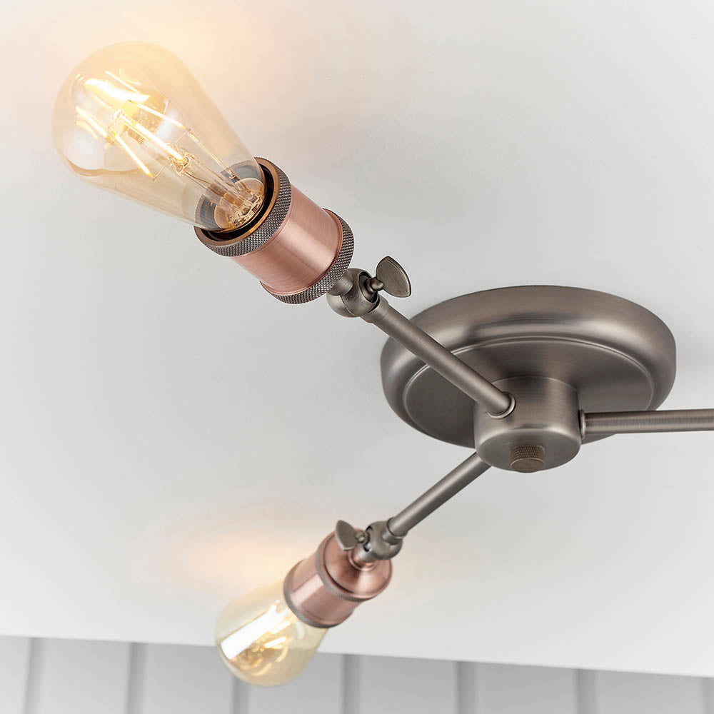 Endon Hal 3 Light Semi Flush Fitting - Aged Pewter & Aged Copper Plate