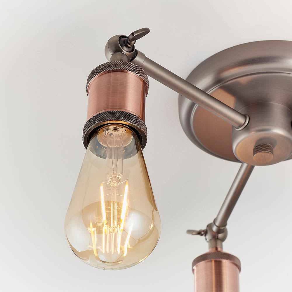 Endon Hal 3 Light Semi Flush Fitting - Aged Pewter & Aged Copper Plate