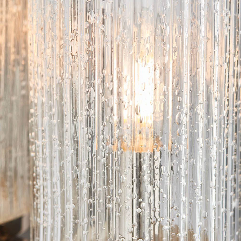 Endon Easton Single Linear Light Wall Light - Bright Nickel Plate & Ribbed Bubble Glass