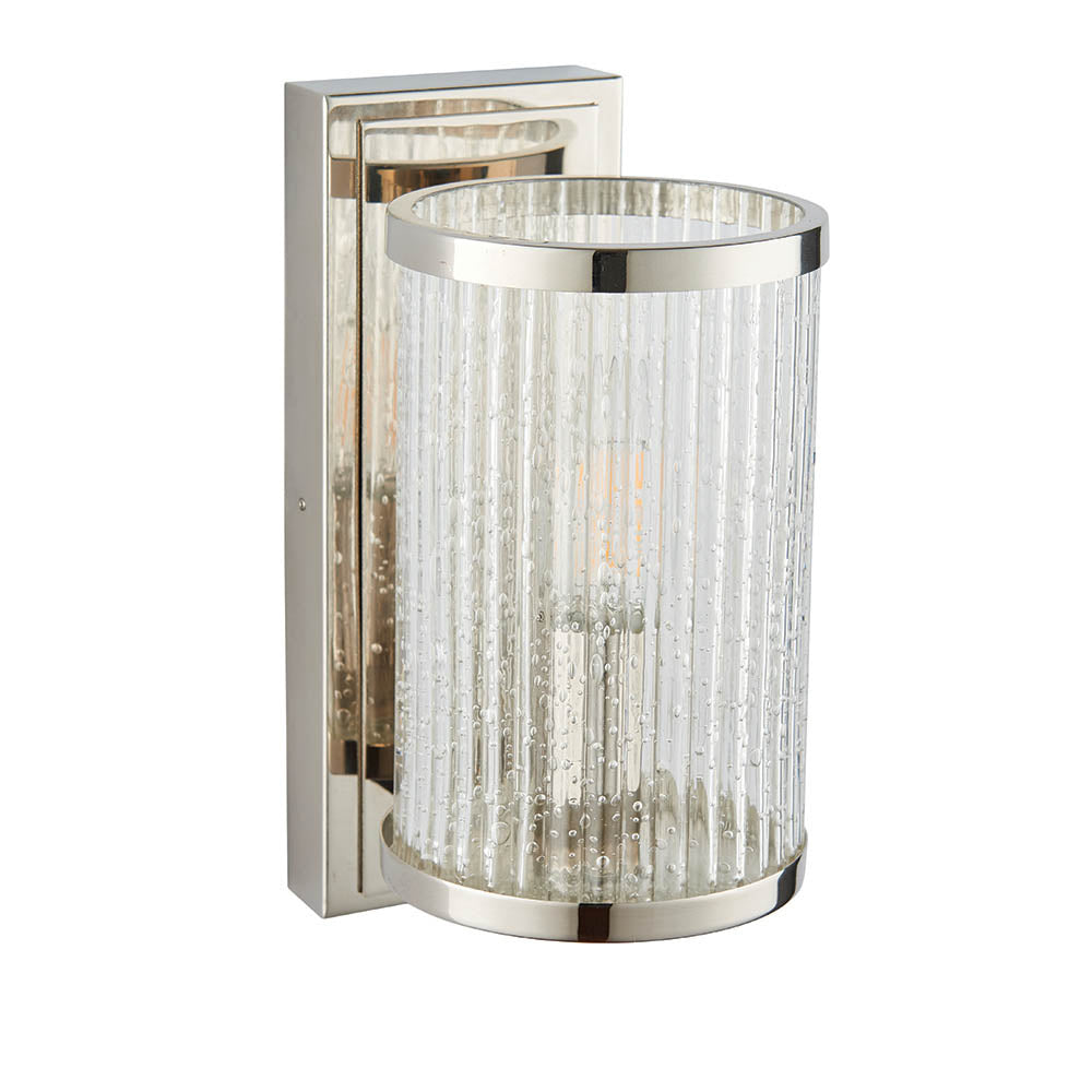 Endon Easton Single Linear Light Wall Light - Bright Nickel Plate & Ribbed Bubble Glass