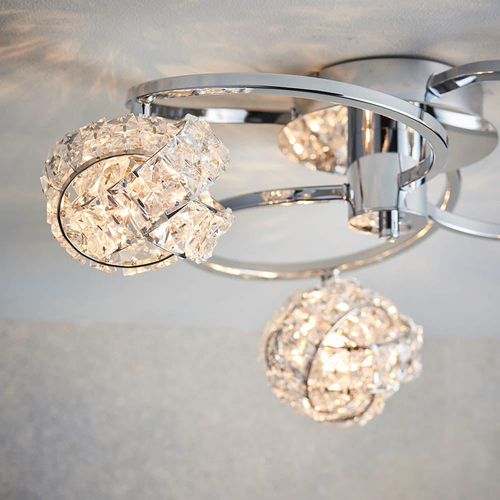 Endon Talia 3 Light Semi Flush Fitting  - Chrome Plate & Clear Crystal