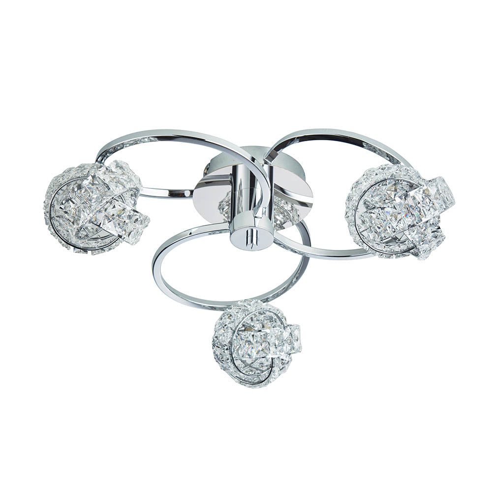 Endon Talia 3 Light Semi Flush Fitting  - Chrome Plate & Clear Crystal