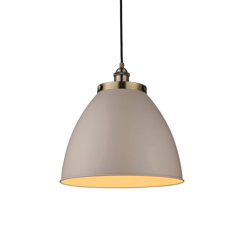 Endon Franklin Large Single Light Pendant - Taupe & Antique Brass Plate