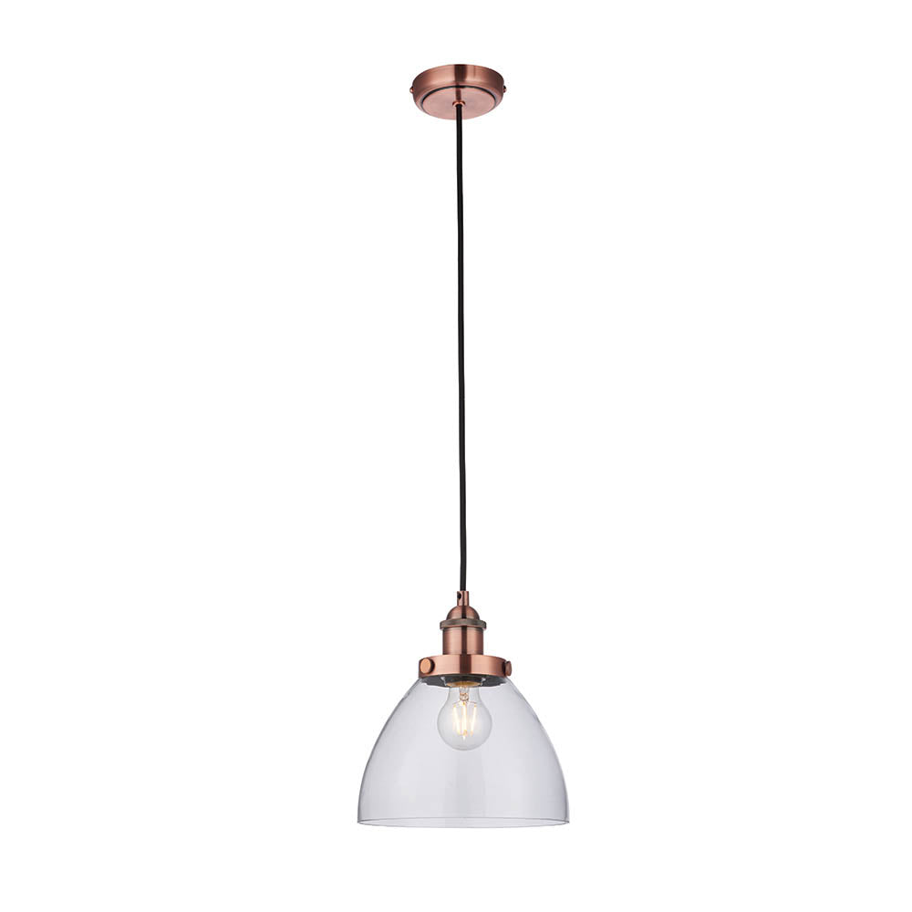 Endon Hansen Single Light Pendant  - Aged Copper Plate & Clear Glass