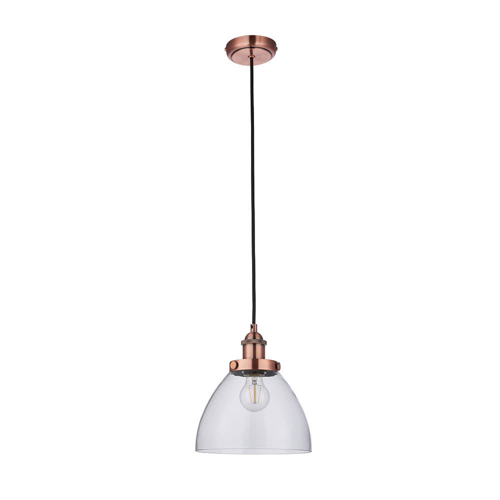 Endon Hansen Single Light Pendant  - Aged Copper Plate & Clear Glass
