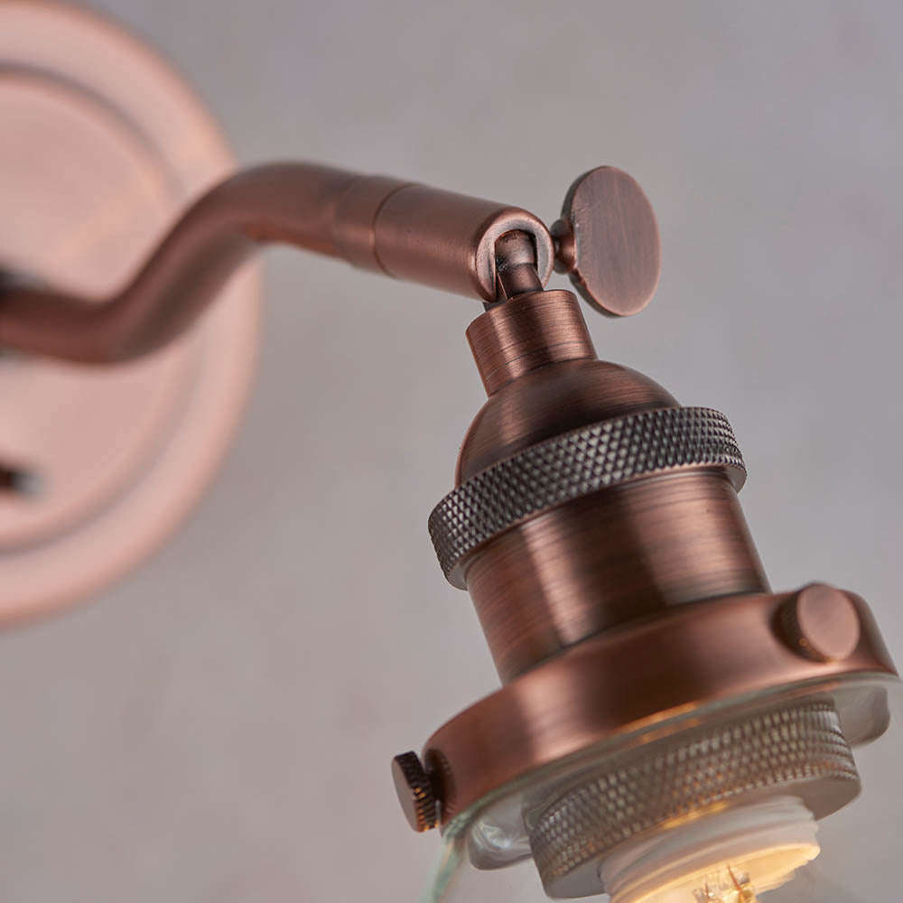 Endon Hansen Single Light Wall Light  - Aged Copper Plate & Clear Glass