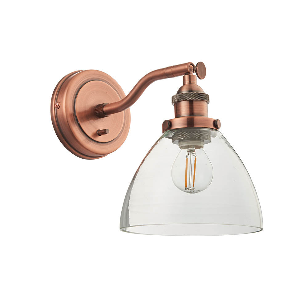 Endon Hansen Single Light Wall Light  - Aged Copper Plate & Clear Glass