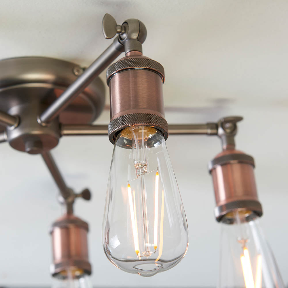 Endon Hal 5 Light Semi Flush Fitting - Aged Pewter & Aged Copper Plate
