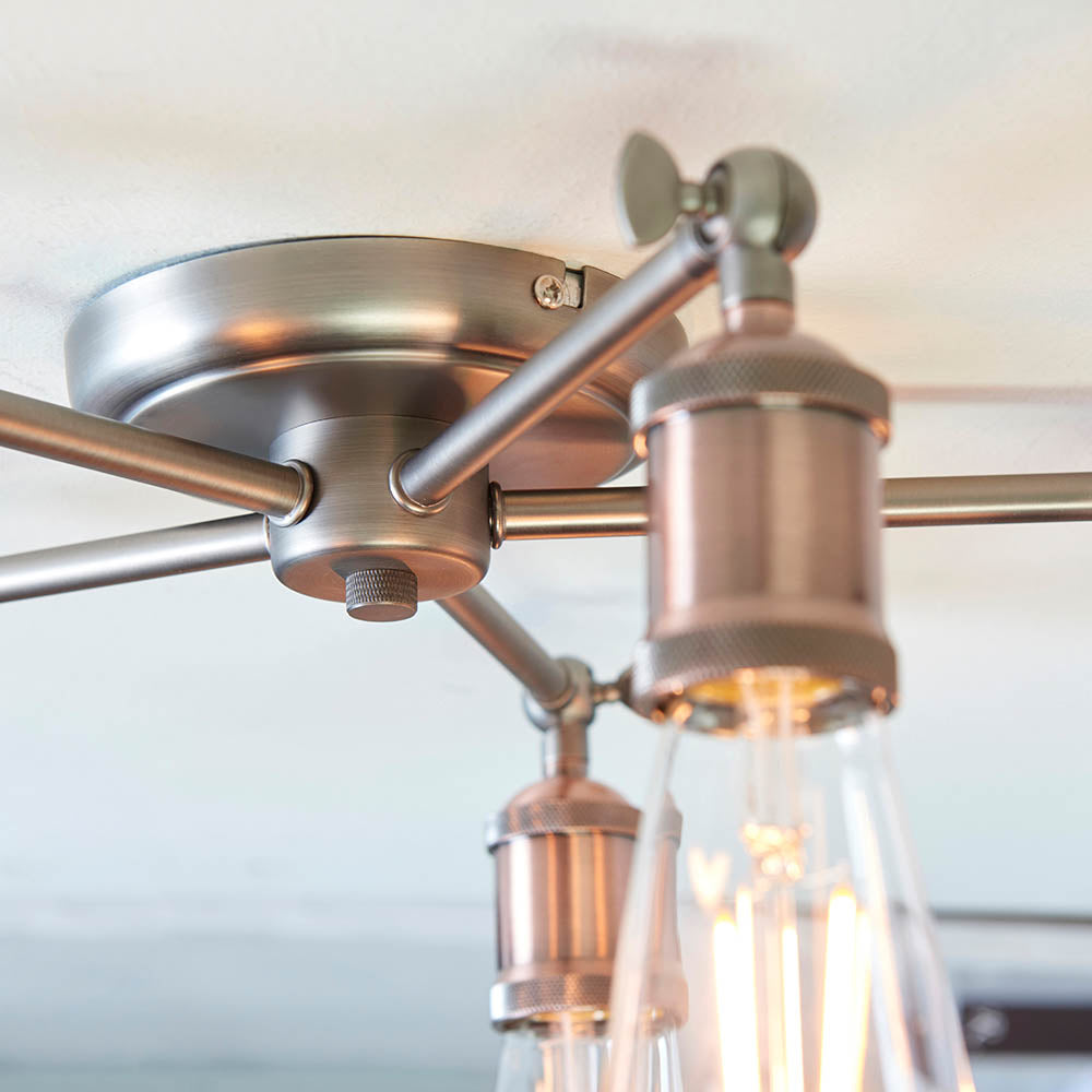 Endon Hal 5 Light Semi Flush Fitting - Aged Pewter & Aged Copper Plate