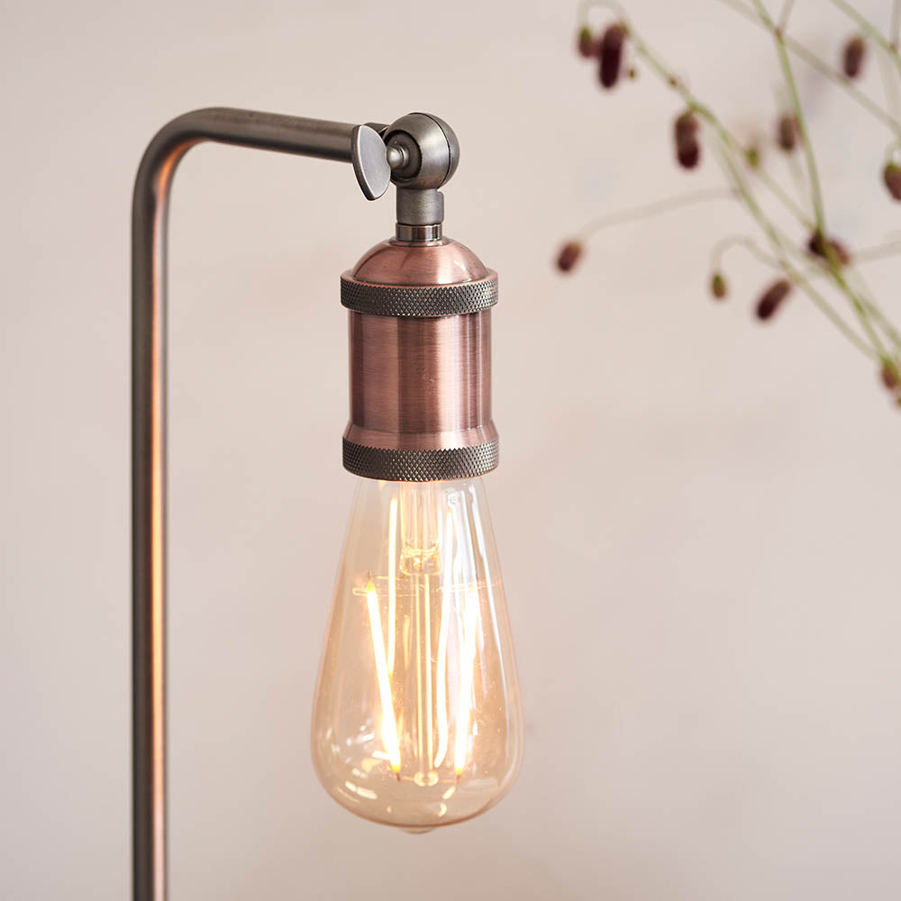 Endon Hal Single Light Arm Table Lamp - Aged Pewter & Aged Copper Plate